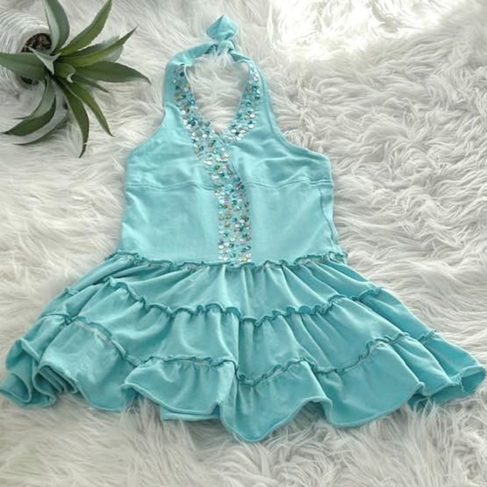Mim-Pi Girls Sequin Twirl Halter Dress Embellished
